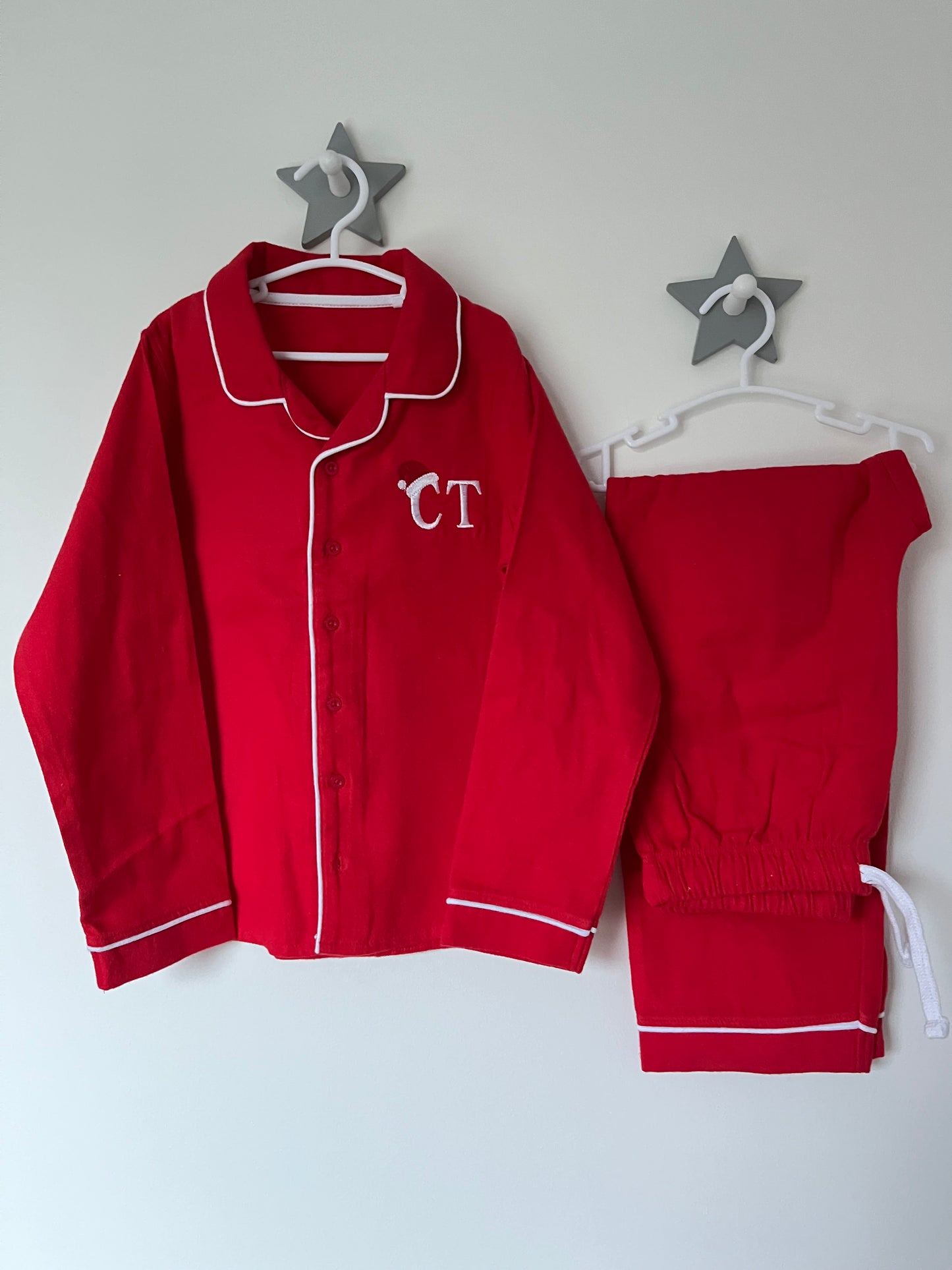 Christmas Red Brushed Cotton Embroidered Intial Pyjamas