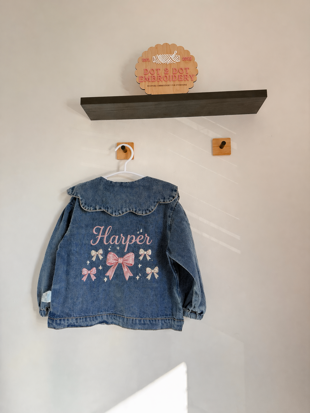 Frill collar girls denim jacket with back design