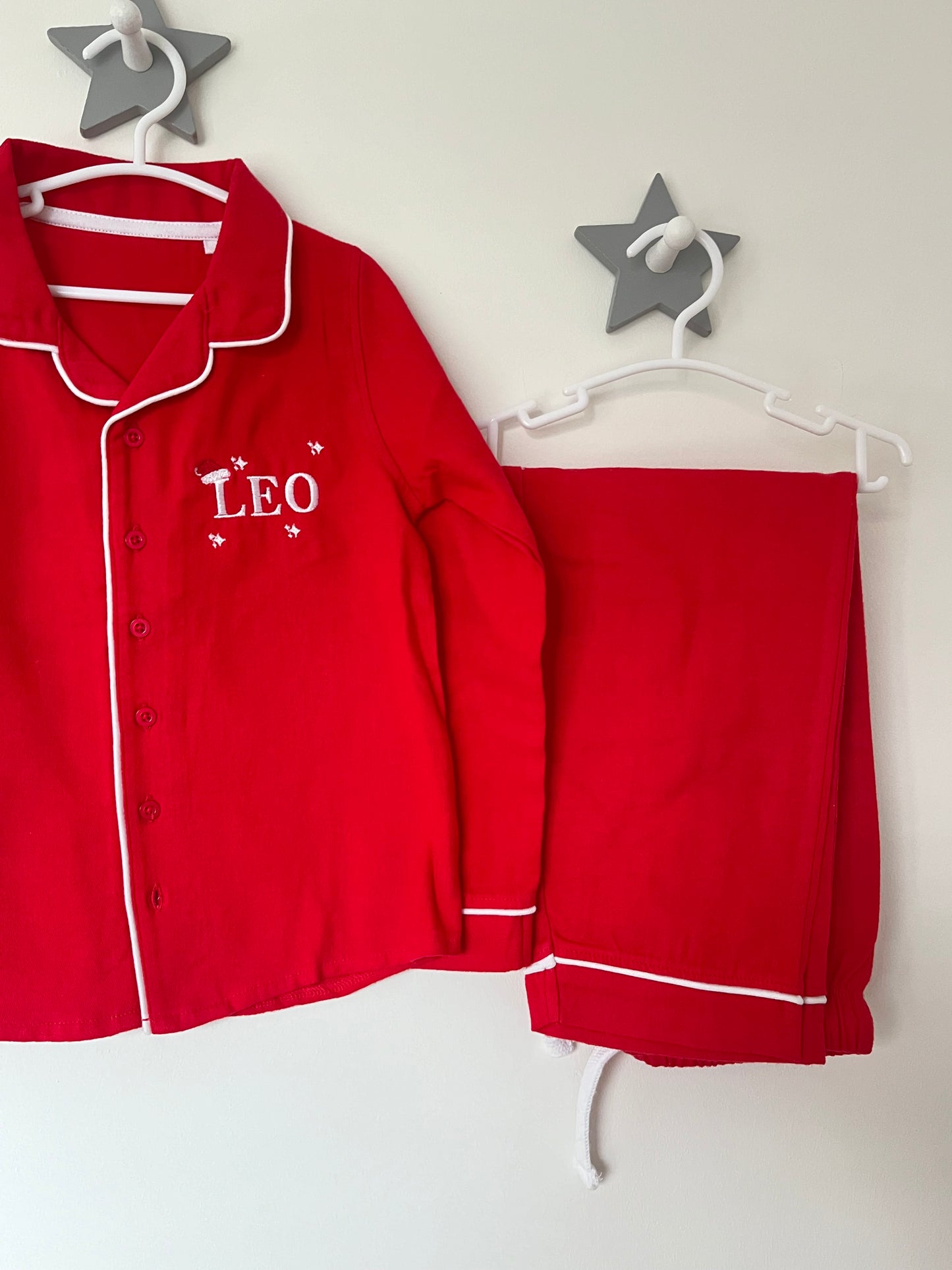 Christmas Red Brushed Cotton Embroidered Name Pyjamas