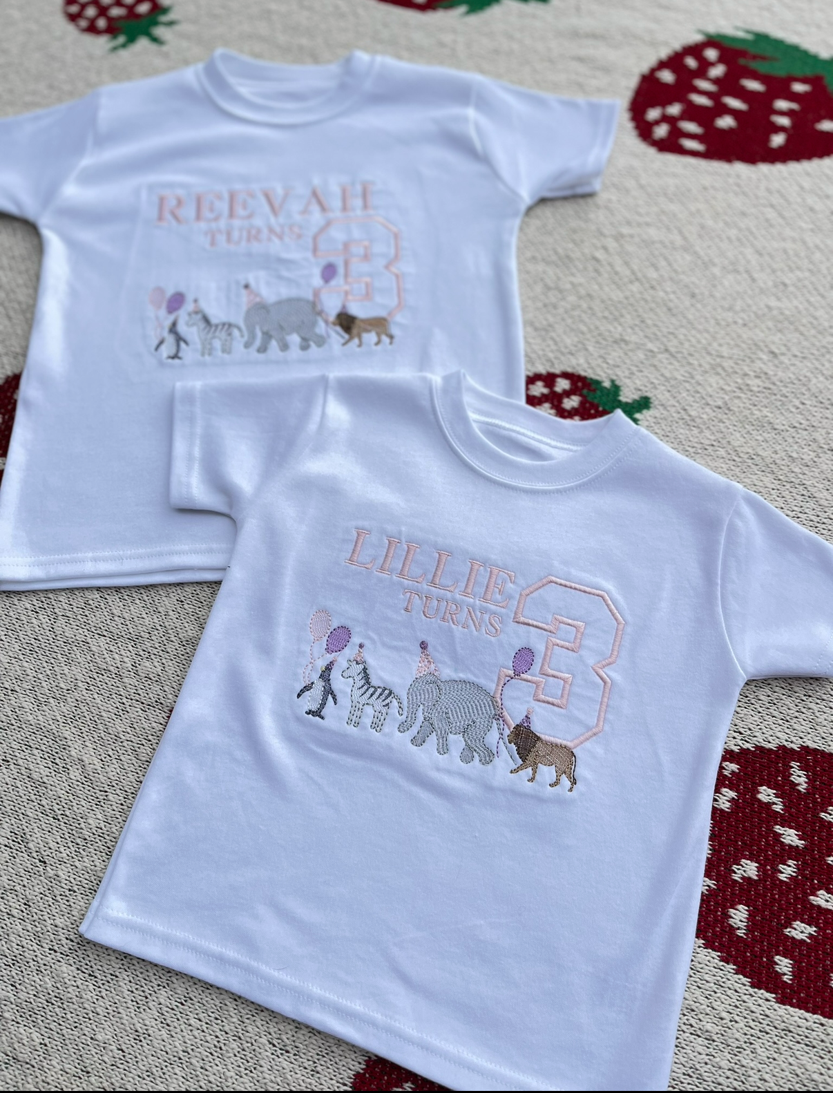 Custom Medium Design Birthday Tshirt (wording and non character embroidery only)
