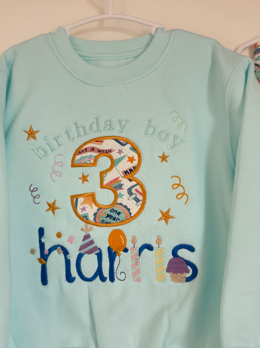 Custom Medium Design Birthday Tshirt (wording and non character embroidery only)