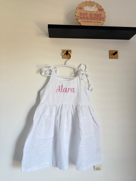 Tie Shoulder Pocket Linen Feel Dress
