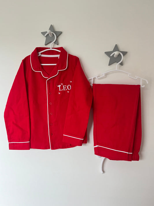 Christmas Red Brushed Cotton Embroidered Name Pyjamas