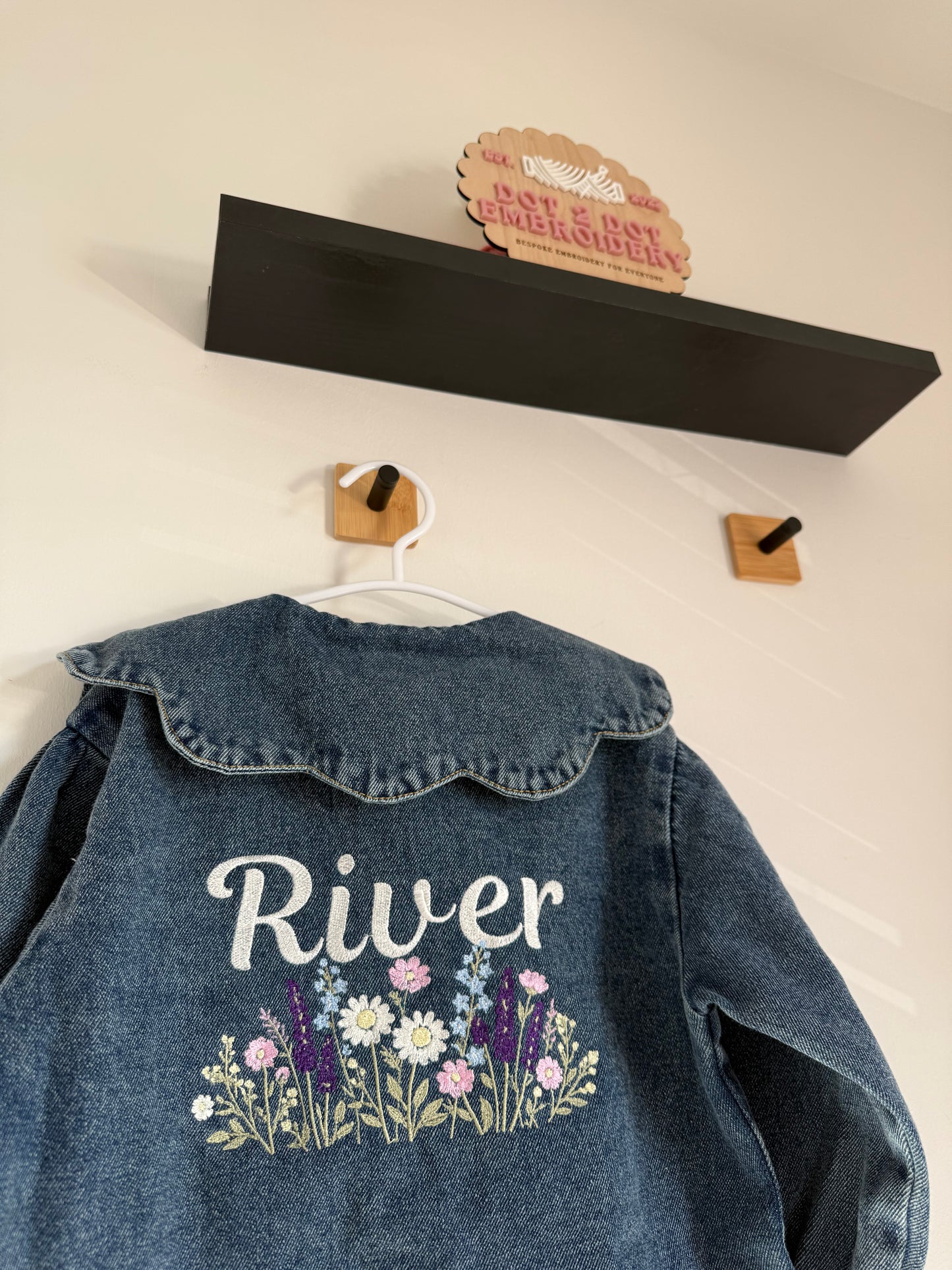 Frill collar girls denim jacket with back design