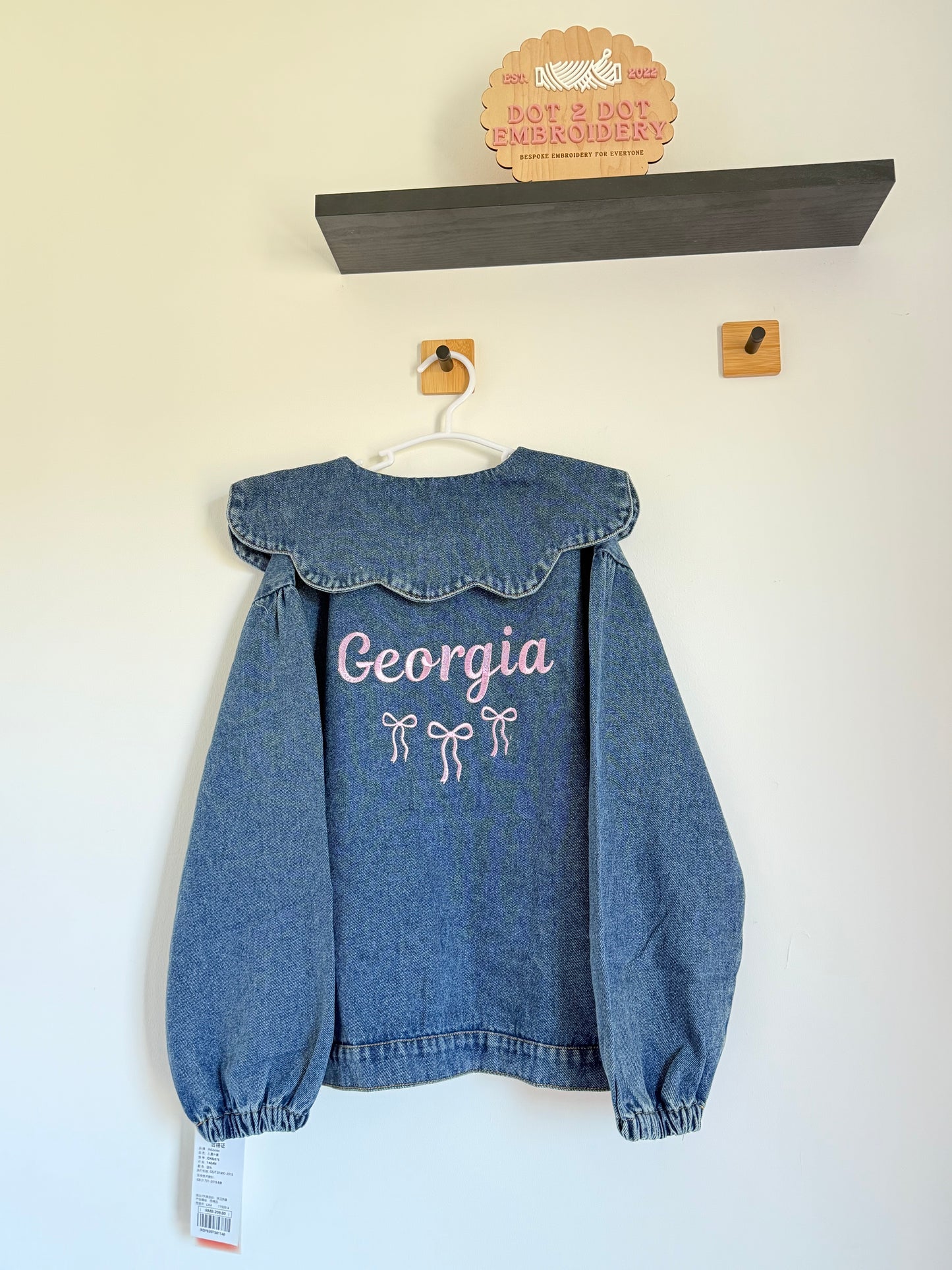 Frill collar girls denim jacket with back design