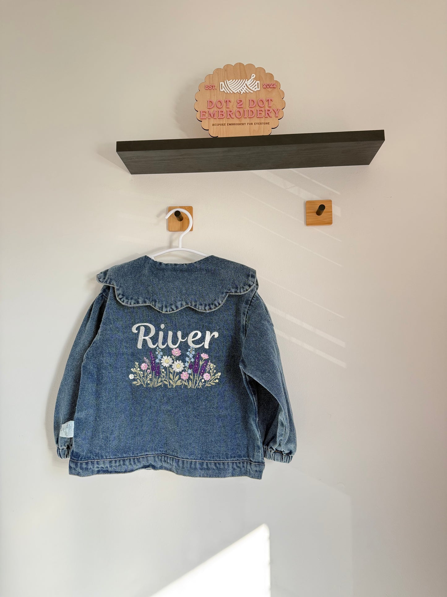 Frill collar girls denim jacket with back design