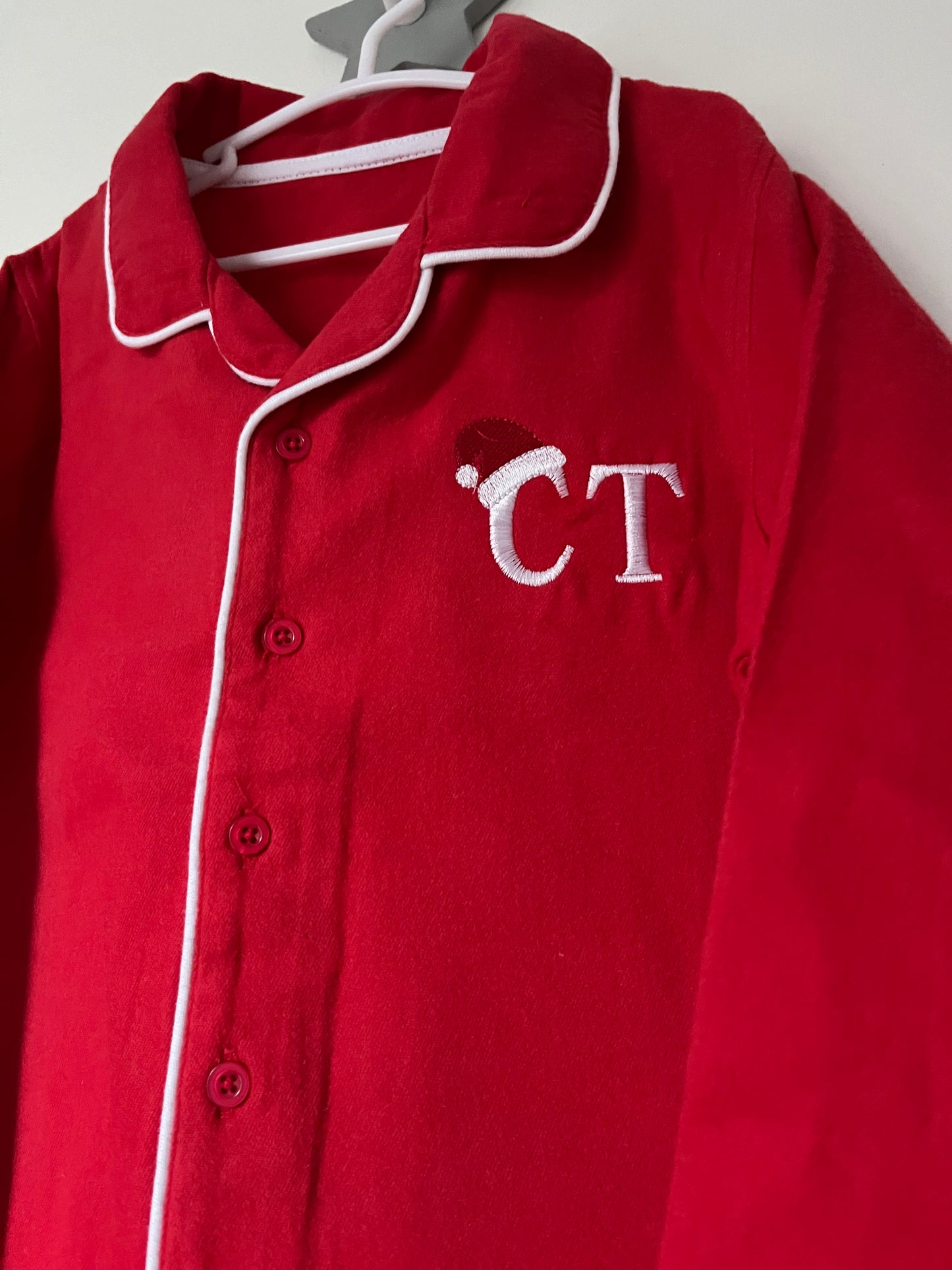 Christmas Red Brushed Cotton Embroidered Intial Pyjamas