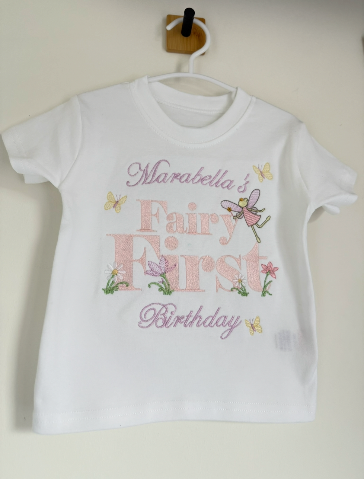 Custom Medium Design Birthday Tshirt (wording and non character embroidery only)