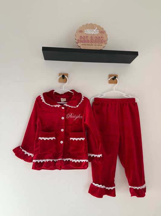 Christmas Velour Frill Pyjamas