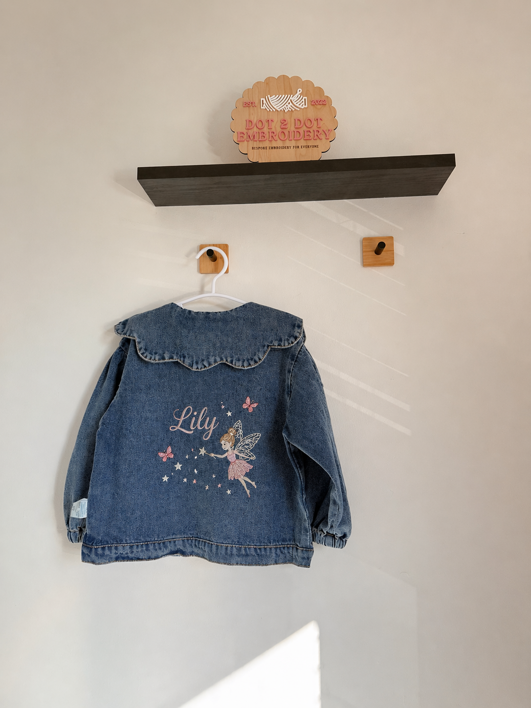 Frill collar girls denim jacket with back design
