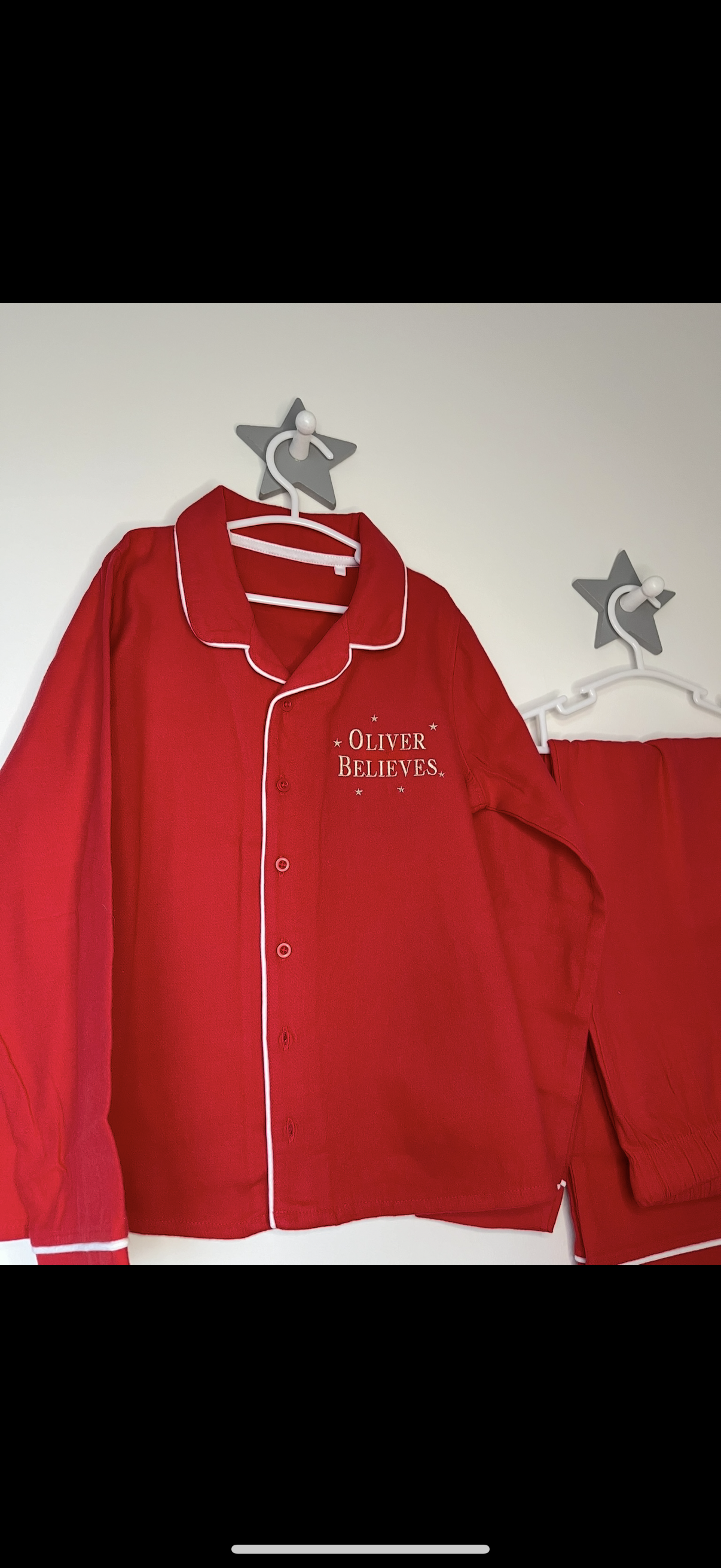 Christmas Red Brushed Cotton Embroidered Name Believes Pyjamas