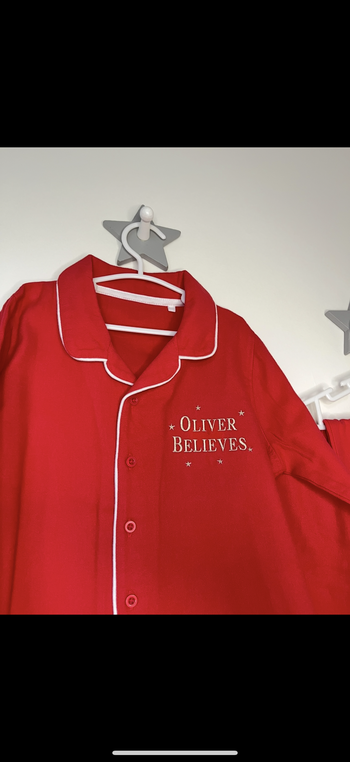 Christmas Red Brushed Cotton Embroidered Name Believes Pyjamas
